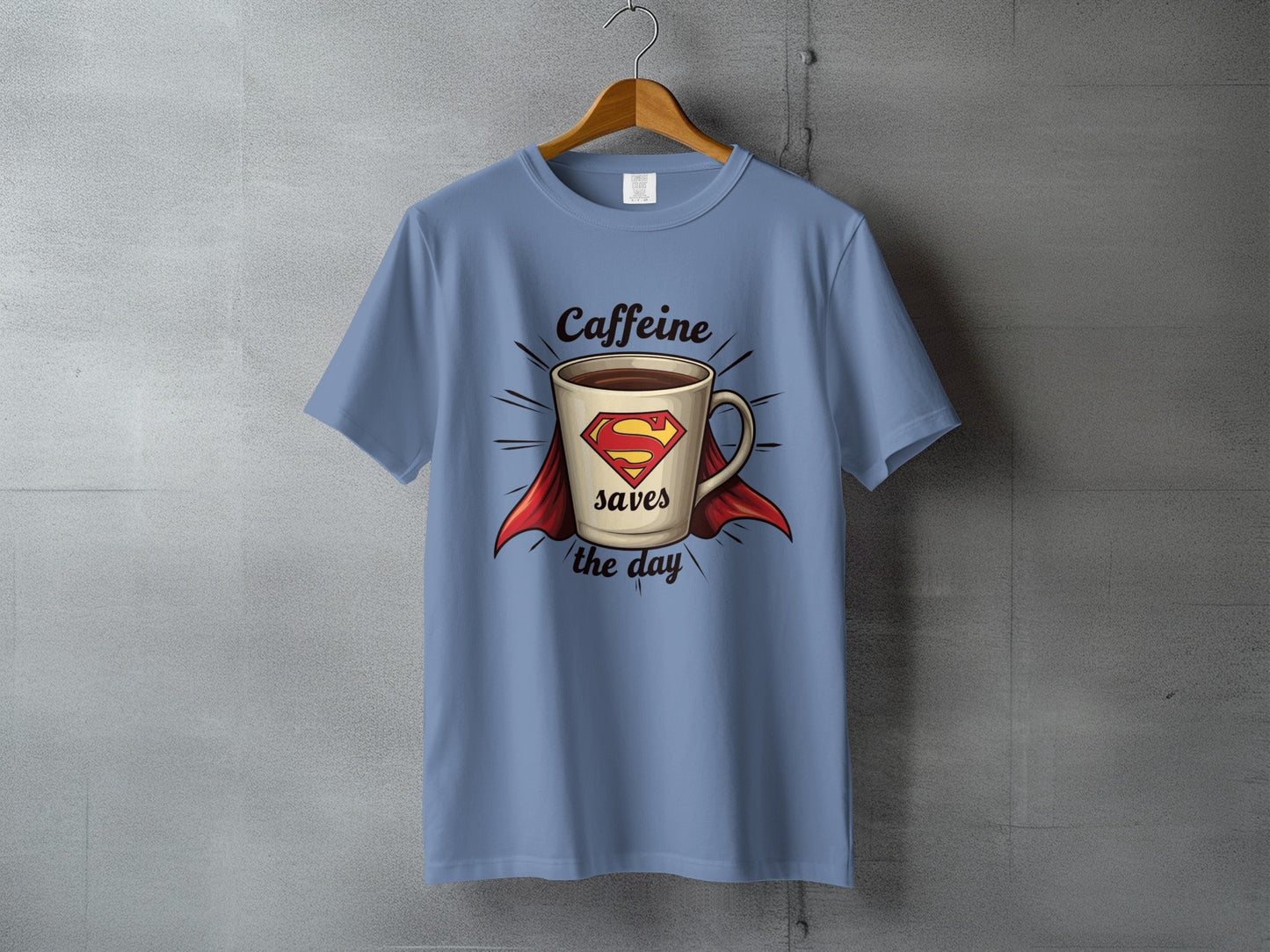 Caffeine Saves The Day Funny Coffee Lover Graphic T-Shirt - IconVexa