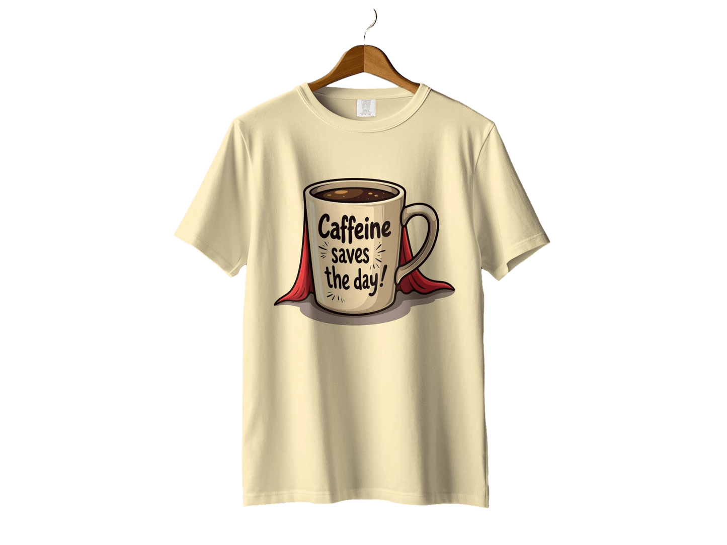Caffeine Saves The Day Hero Coffee Lover Humor Graphic T-Shirt - IconVexa