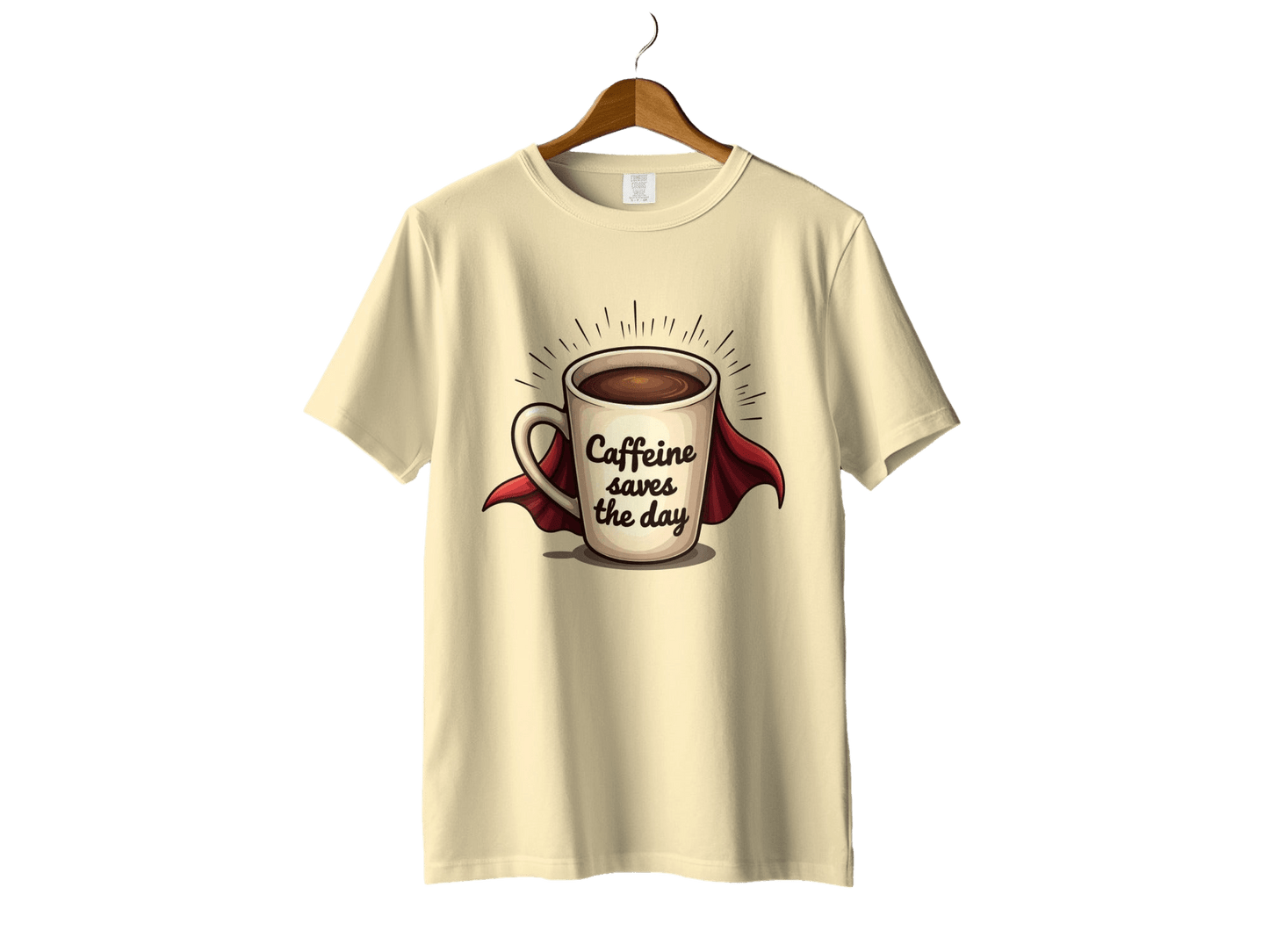 Caffeine Saves the Day Super Coffee Graphic Print T-Shirt - IconVexa