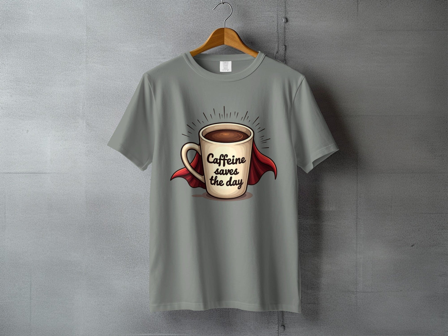 Caffeine Saves the Day Super Coffee Graphic Print T-Shirt - IconVexa