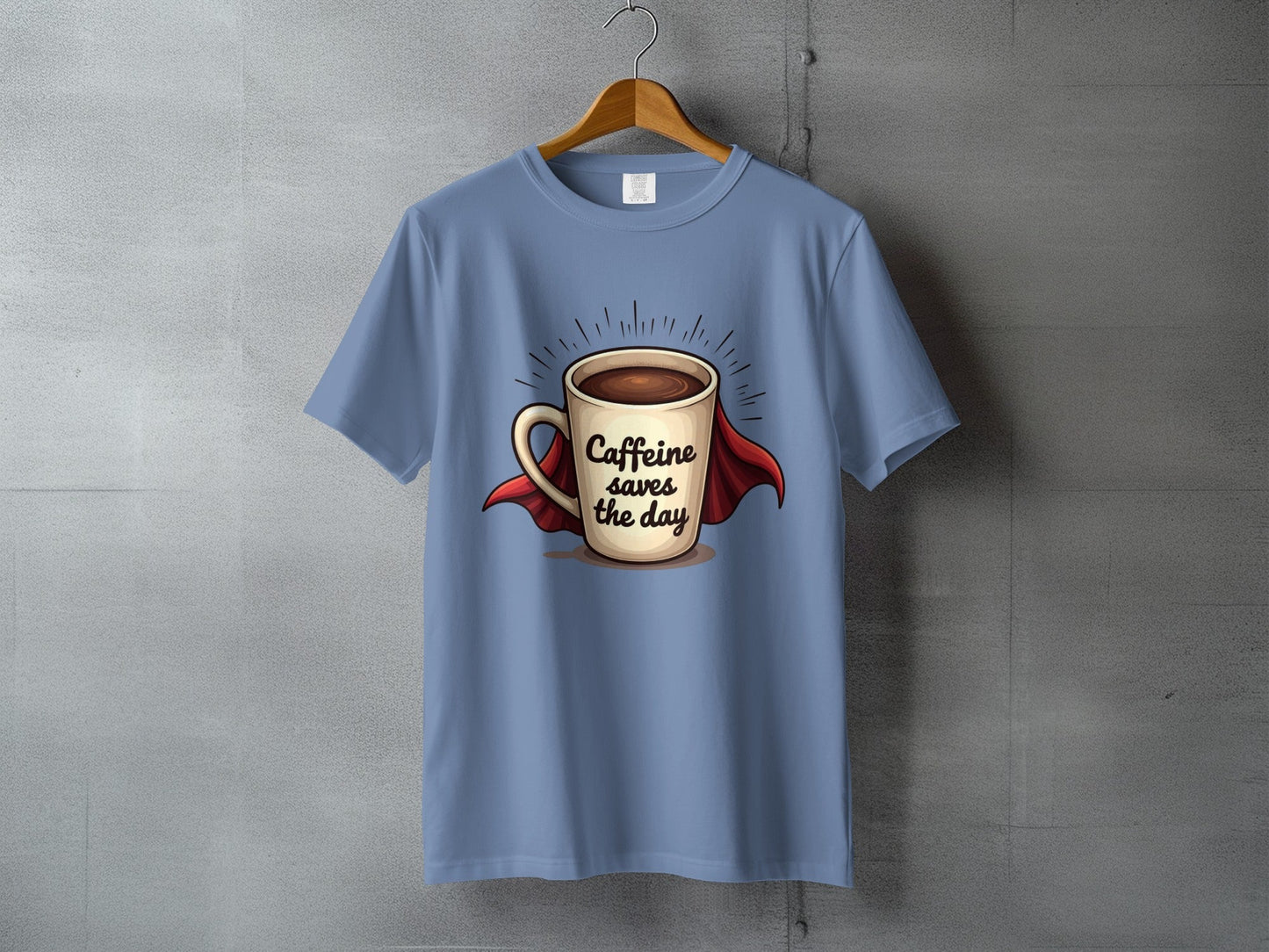 Caffeine Saves the Day Super Coffee Graphic Print T-Shirt - IconVexa