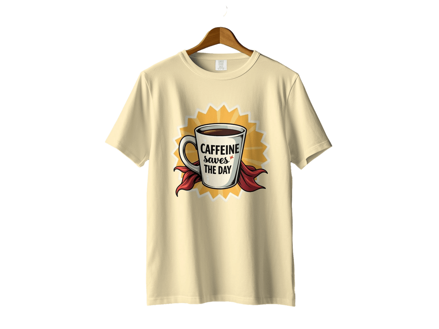 Caffeine Saves The Day T-Shirt, Coffee Lover Tee, Funny Coffee Shirt, Coffee Hero T-Shirt, Gift For Caffeine Addict, Coffee Cup Shirt - IconVexa
