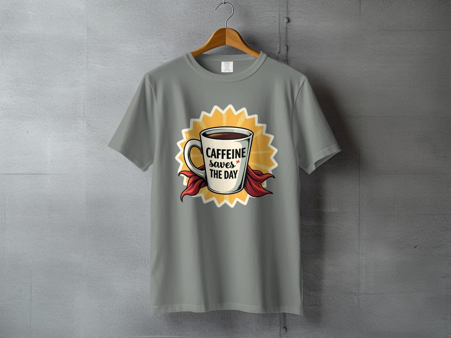 Caffeine Saves The Day T-Shirt, Coffee Lover Tee, Funny Coffee Shirt, Coffee Hero T-Shirt, Gift For Caffeine Addict, Coffee Cup Shirt - IconVexa