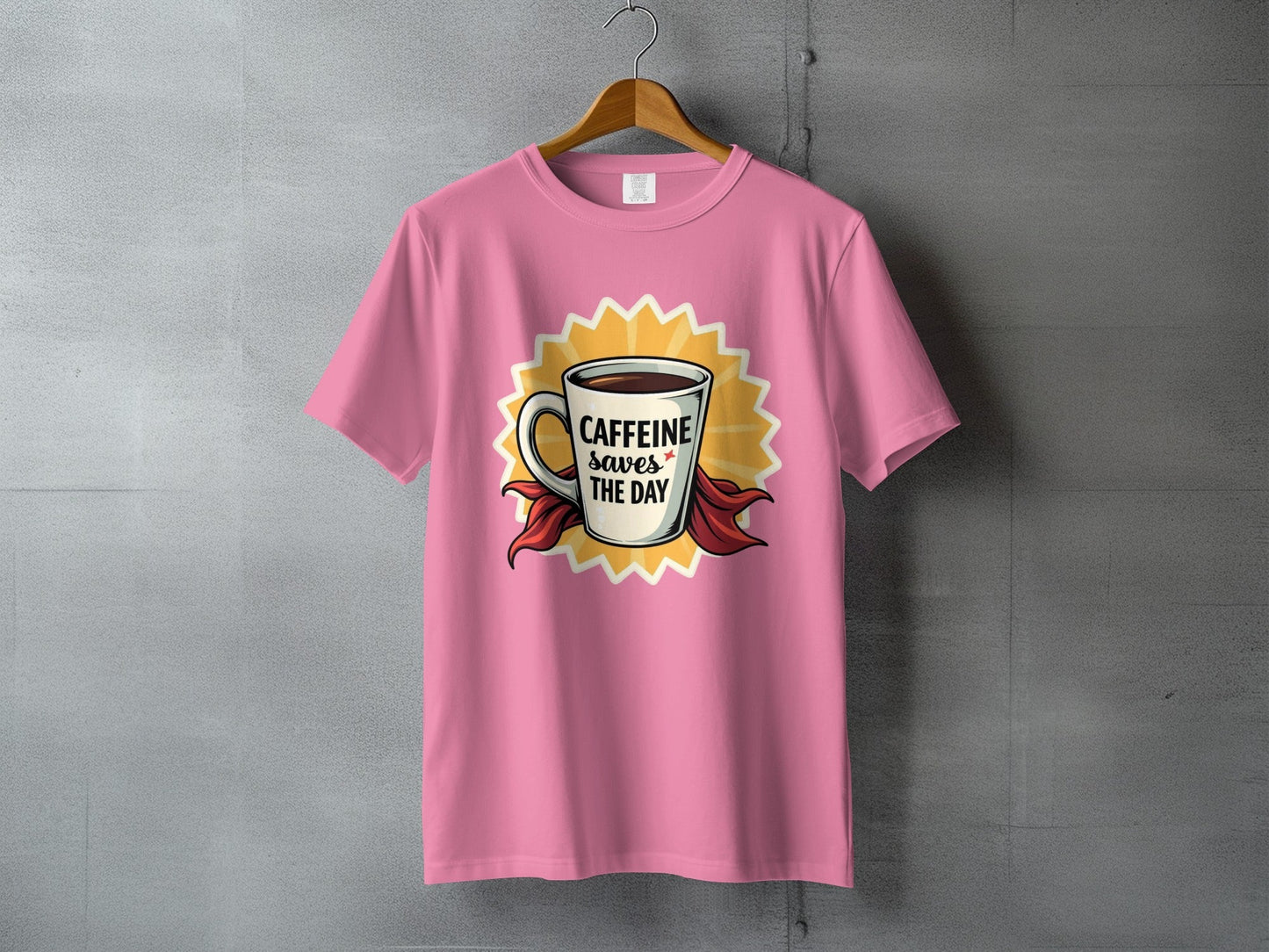 Caffeine Saves The Day T-Shirt, Coffee Lover Tee, Funny Coffee Shirt, Coffee Hero T-Shirt, Gift For Caffeine Addict, Coffee Cup Shirt - IconVexa