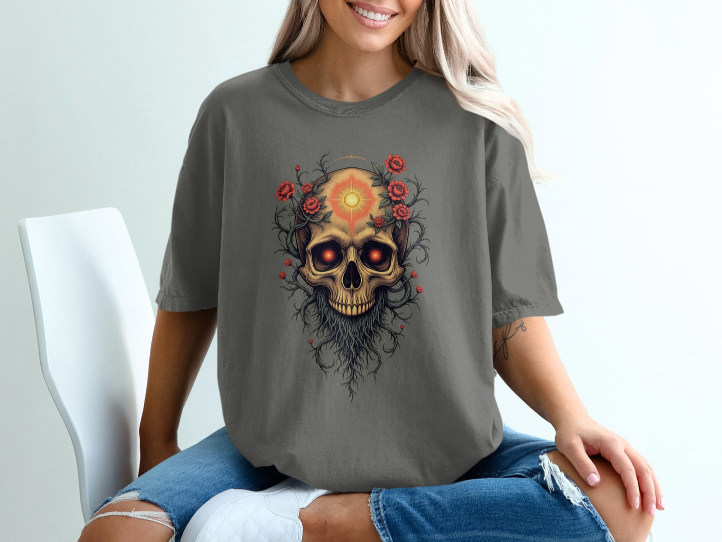 Skull Design with Floral Accents T-shirt product