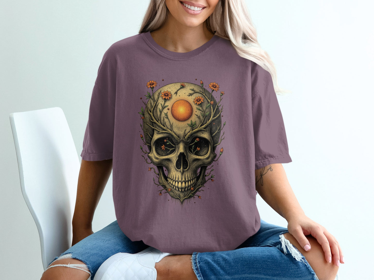 Floral Skull Graphic Tee Shirt Unique Fashionable Garment