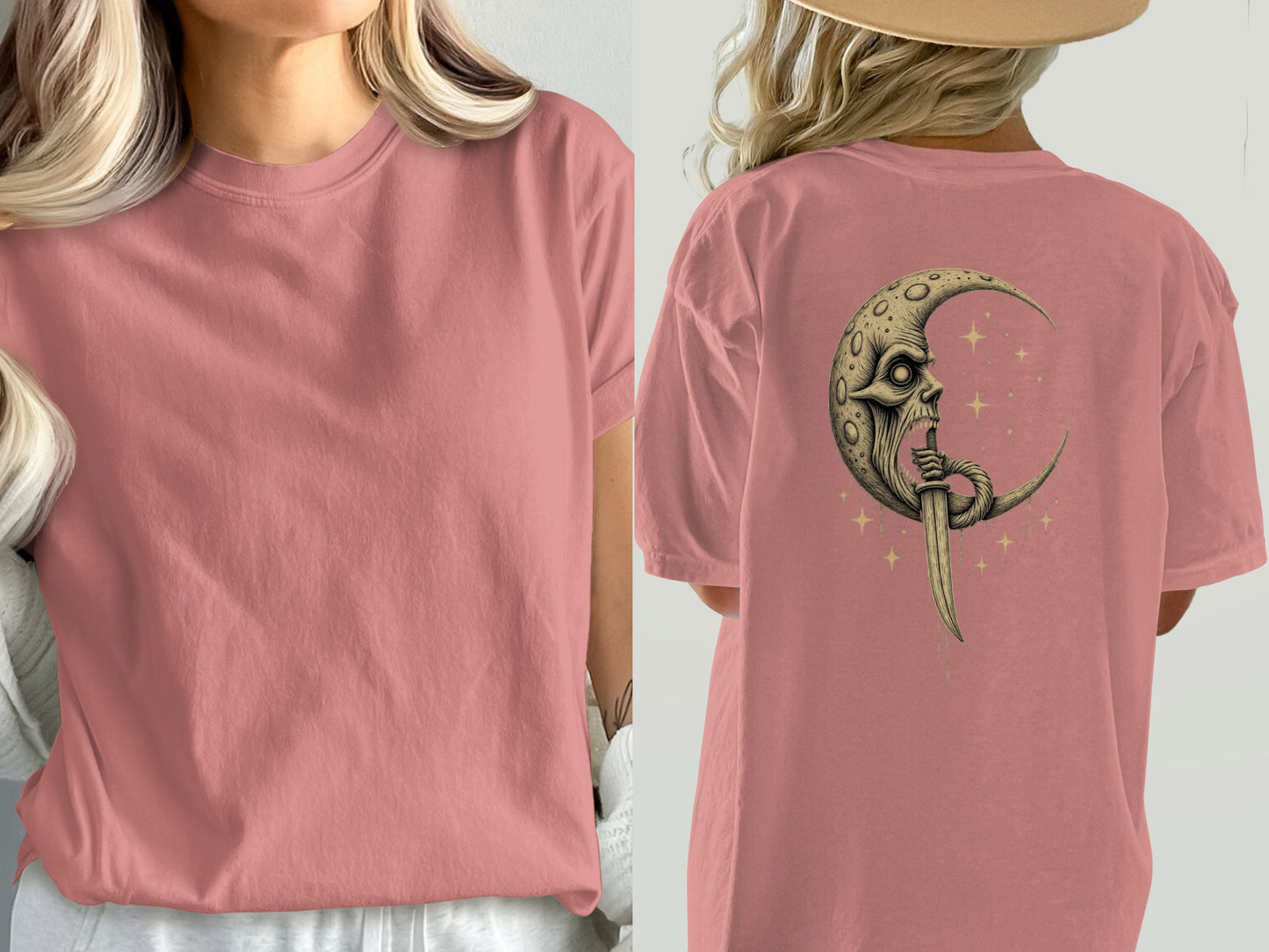 Pink Graphic Moon Skull Detailed T-Shirt product