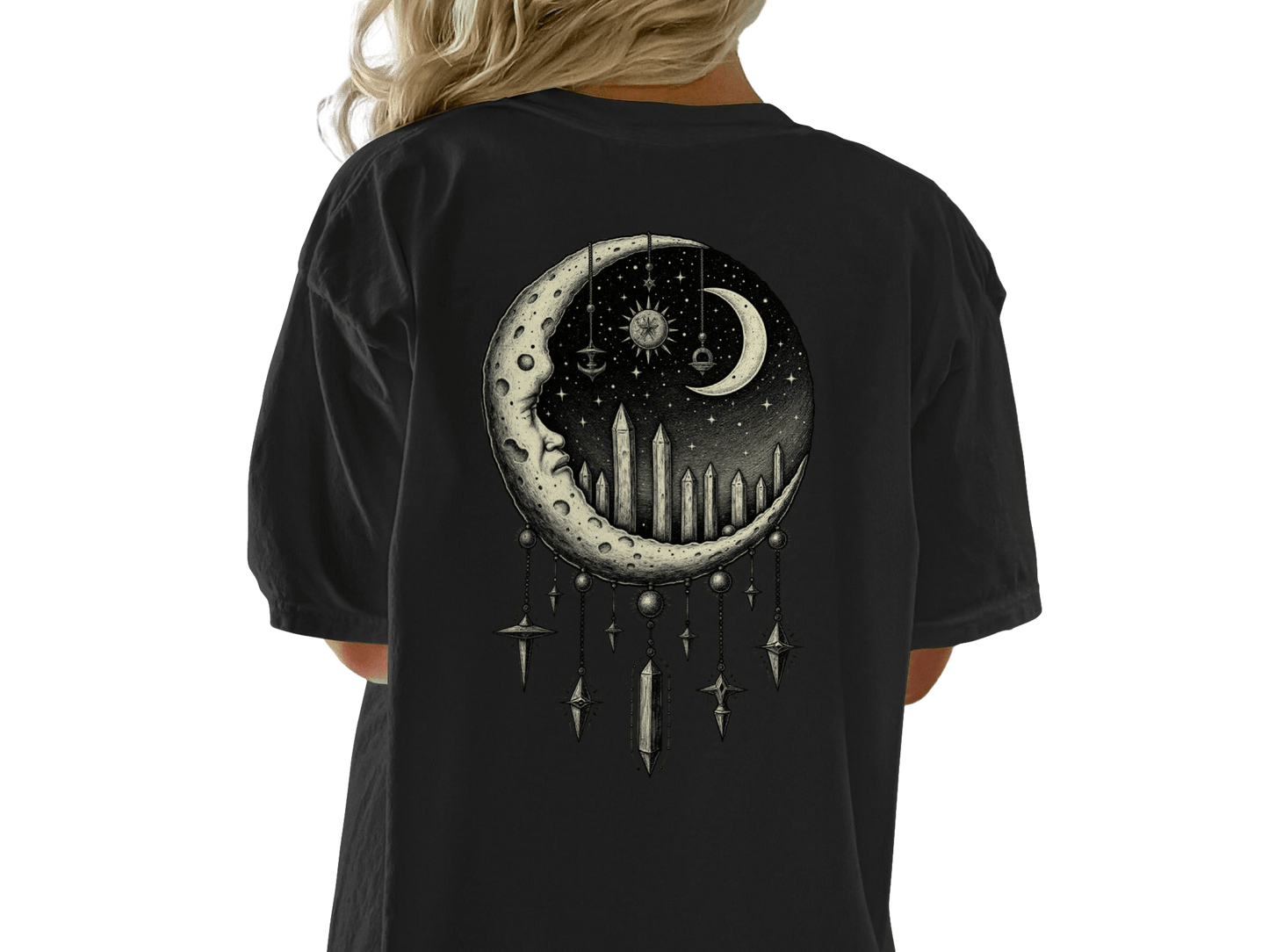 Celestial Moon Dreamcatcher T-Shirt, Mystical T Shirt, Witchy Shirt, Occult Clothing, Starry Night Tee, Gothic T Shirt, Lunar Phase Shirt - IconVexa