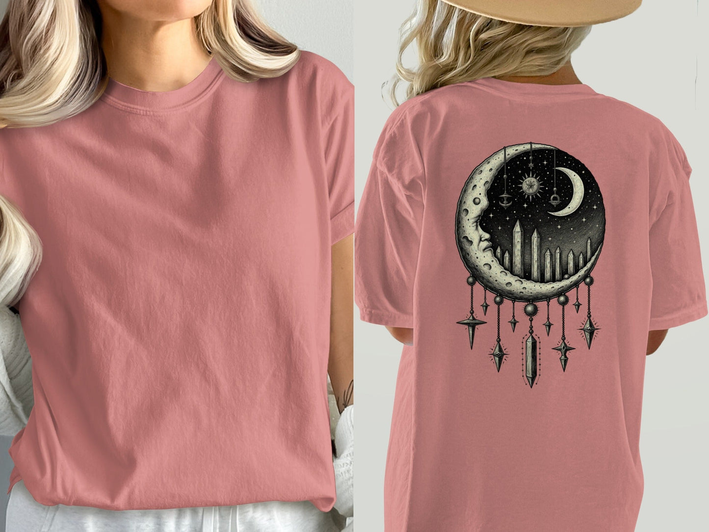 Celestial Moon Dreamcatcher T-Shirt, Mystical T Shirt, Witchy Shirt, Occult Clothing, Starry Night Tee, Gothic T Shirt, Lunar Phase Shirt - IconVexa
