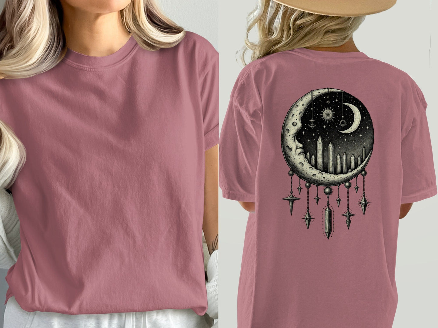 Celestial Moon Dreamcatcher T-Shirt, Mystical T Shirt, Witchy Shirt, Occult Clothing, Starry Night Tee, Gothic T Shirt, Lunar Phase Shirt - IconVexa