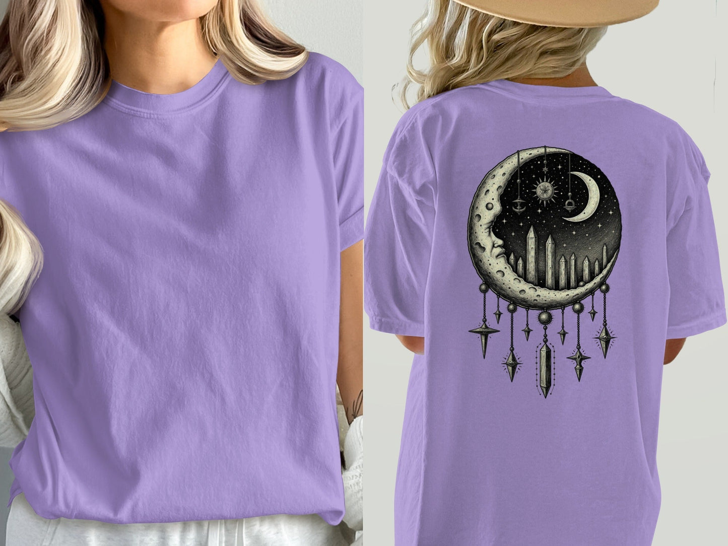 Celestial Moon Dreamcatcher T-Shirt, Mystical T Shirt, Witchy Shirt, Occult Clothing, Starry Night Tee, Gothic T Shirt, Lunar Phase Shirt - IconVexa