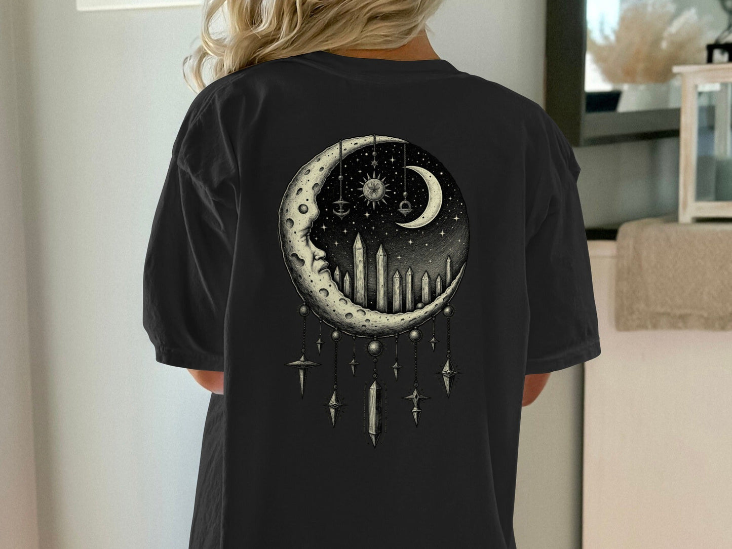 Celestial Moon Dreamcatcher T-Shirt, Mystical T Shirt, Witchy Shirt, Occult Clothing, Starry Night Tee, Gothic T Shirt, Lunar Phase Shirt - IconVexa