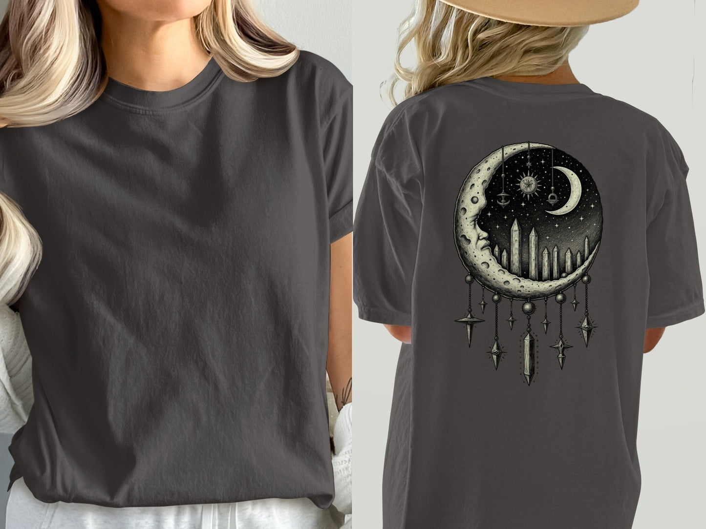 Celestial Moon Dreamcatcher T-Shirt, Mystical T Shirt, Witchy Shirt, Occult Clothing, Starry Night Tee, Gothic T Shirt, Lunar Phase Shirt - IconVexa