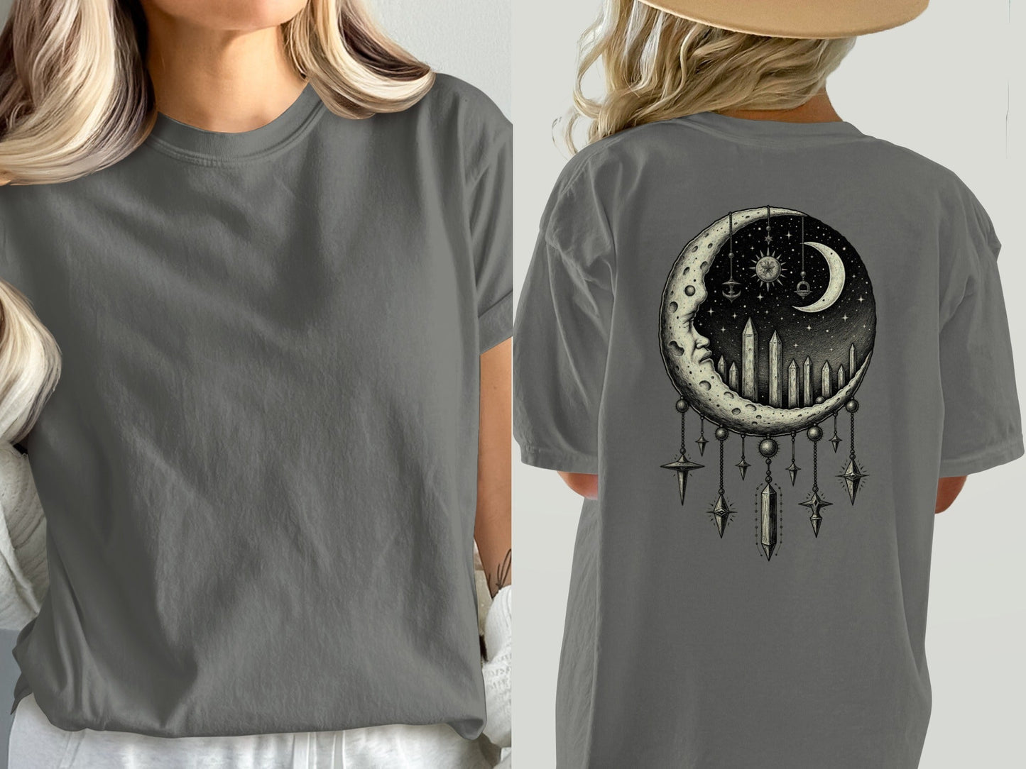 Celestial Moon Dreamcatcher T-Shirt, Mystical T Shirt, Witchy Shirt, Occult Clothing, Starry Night Tee, Gothic T Shirt, Lunar Phase Shirt - IconVexa