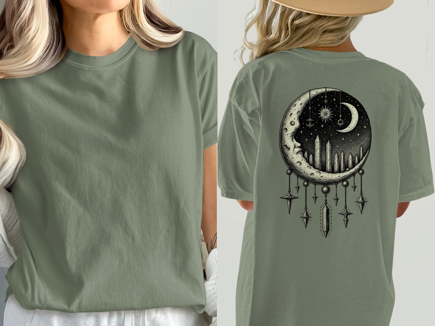 Celestial Moon Dreamcatcher T-Shirt, Mystical T Shirt, Witchy Shirt, Occult Clothing, Starry Night Tee, Gothic T Shirt, Lunar Phase Shirt - IconVexa