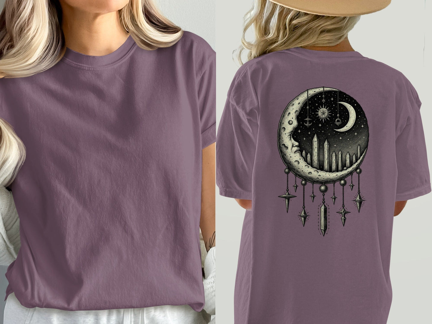 Celestial Moon Dreamcatcher T-Shirt, Mystical T Shirt, Witchy Shirt, Occult Clothing, Starry Night Tee, Gothic T Shirt, Lunar Phase Shirt - IconVexa