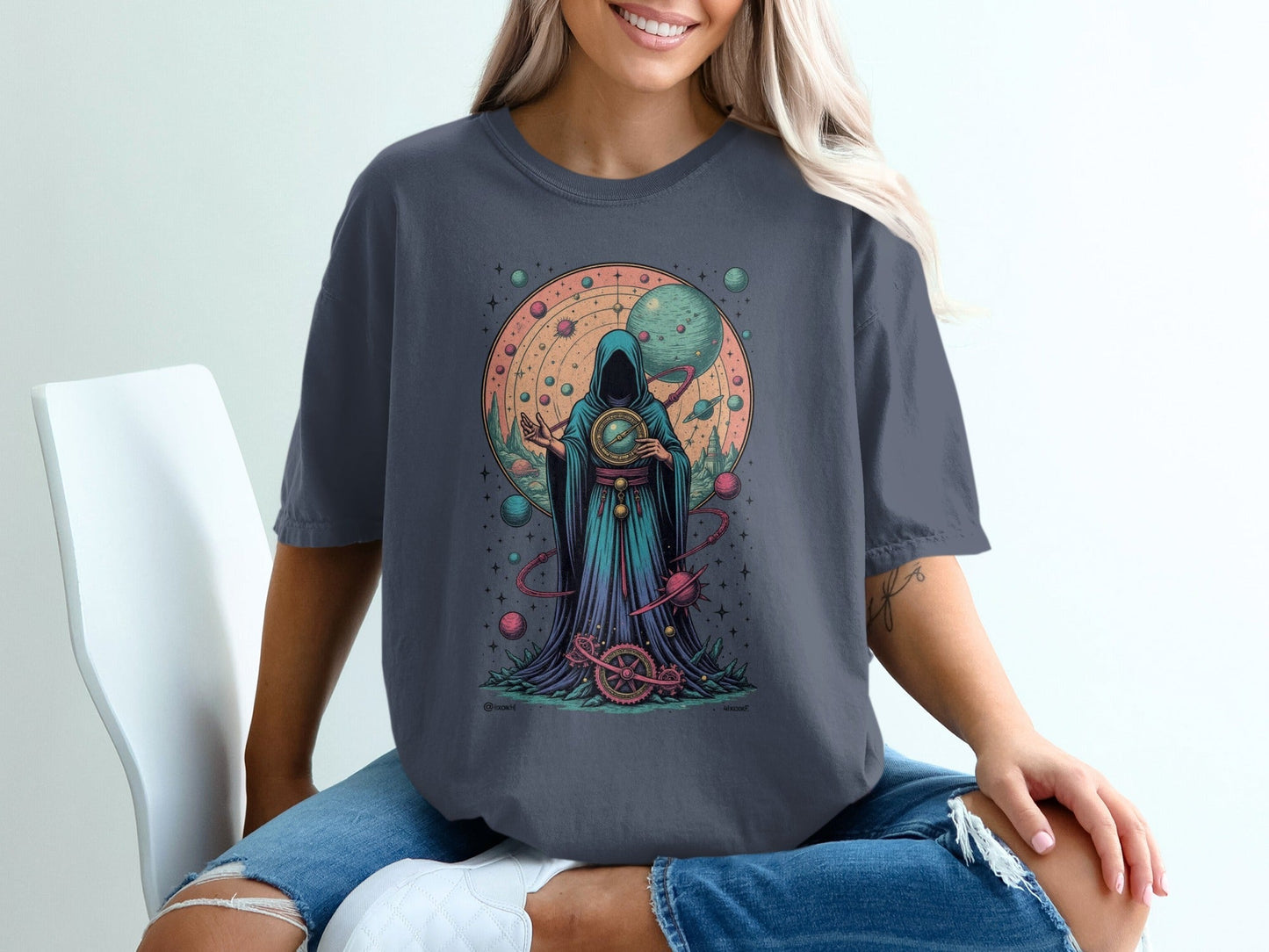 Celestial Navigator Mysterious Figure Graphic Unisex T-Shirt - IconVexa