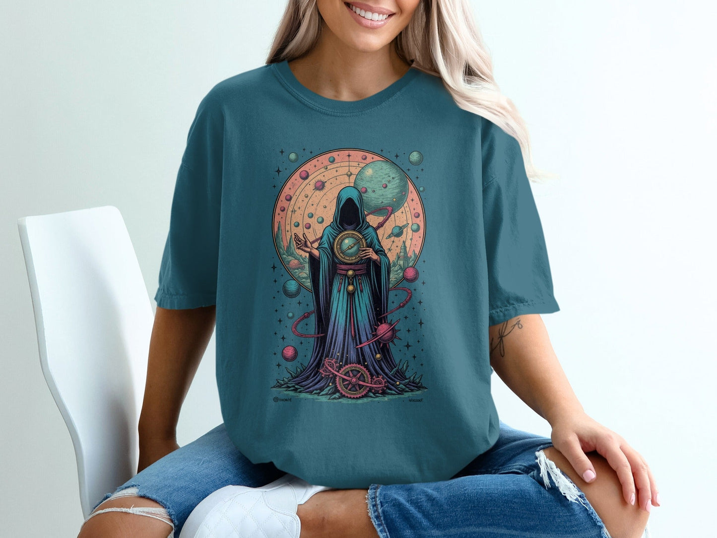 Celestial Navigator Mysterious Figure Graphic Unisex T-Shirt - IconVexa
