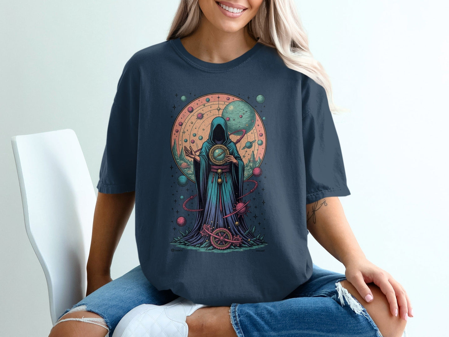 Celestial Navigator Mysterious Figure Graphic Unisex T-Shirt - IconVexa