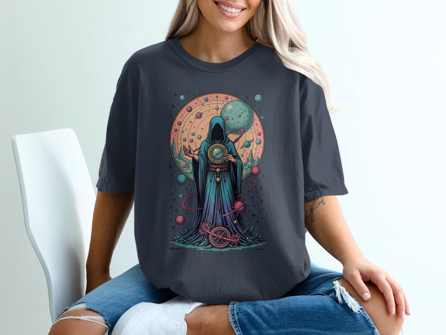 Celestial Navigator Mysterious Figure Graphic Unisex T-Shirt - IconVexa