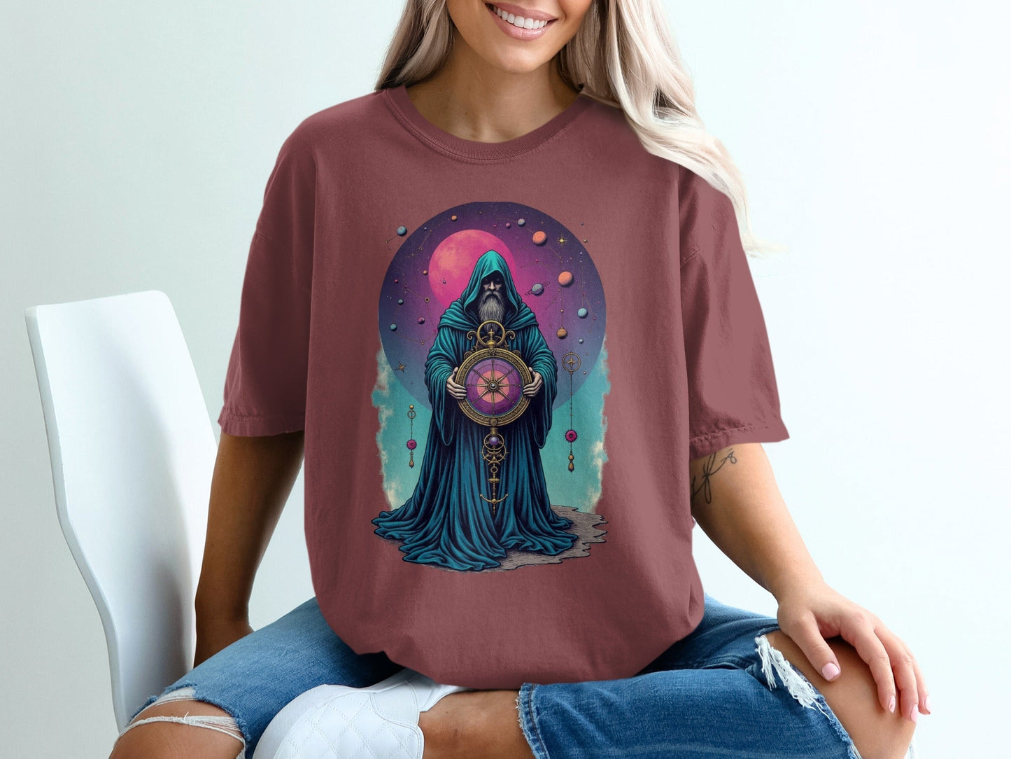 Celestial Wizard Graphic Design Unique Universe T-Shirt - IconVexa