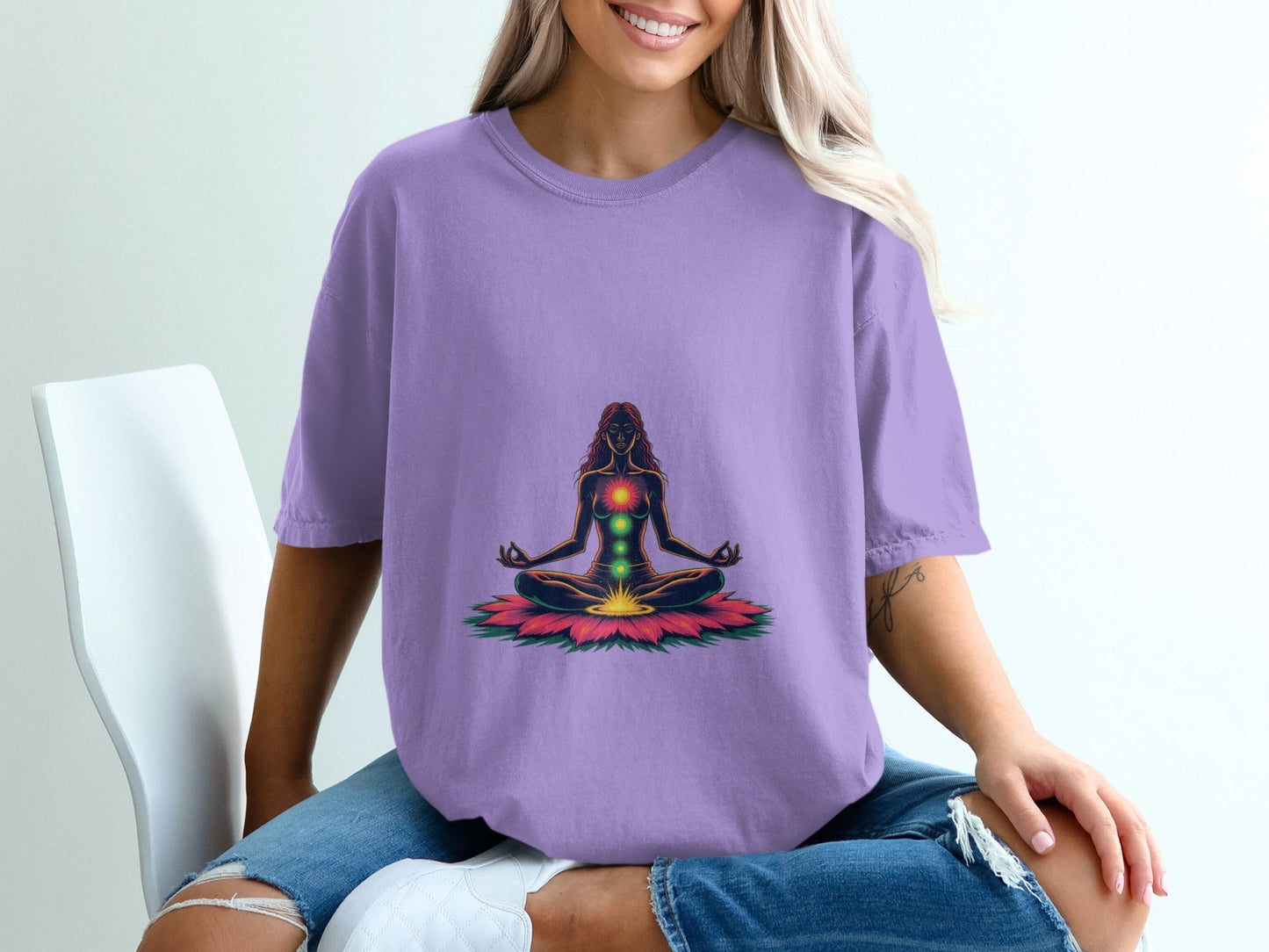 Chakra Balance Meditation Woman Lotus Flower Unisex T-Shirt - IconVexa