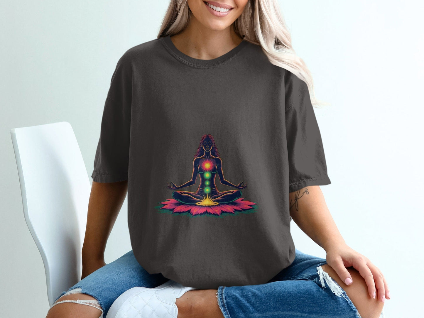 Chakra Balance Meditation Woman Lotus Flower Unisex T-Shirt - IconVexa