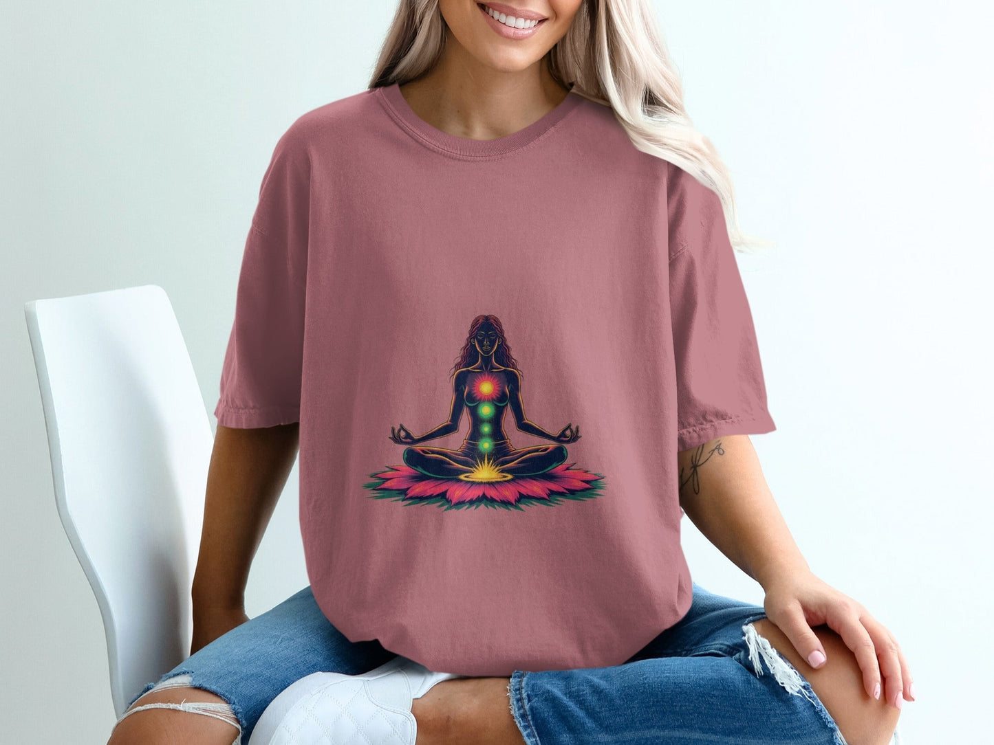 Chakra Balance Meditation Woman Lotus Flower Unisex T-Shirt - IconVexa