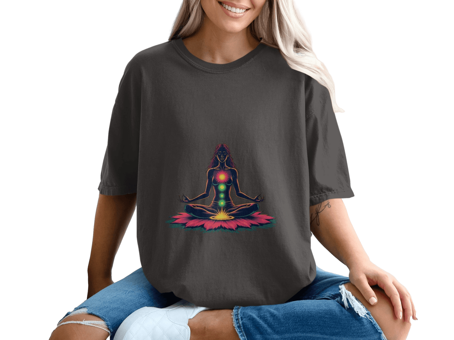 Chakra Balance Meditation Woman Lotus Flower Unisex T-Shirt - IconVexa