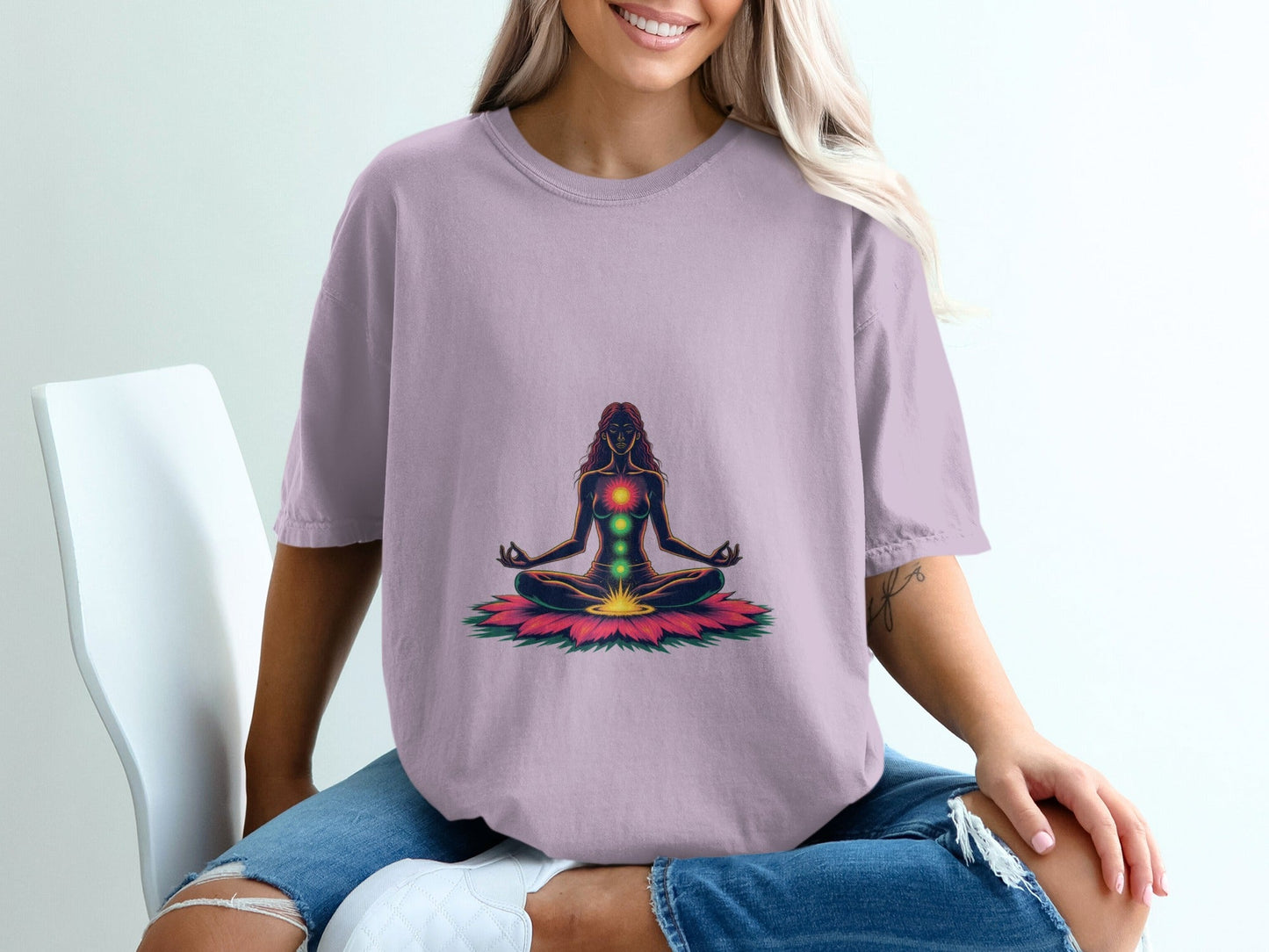 Chakra Balance Meditation Woman Lotus Flower Unisex T-Shirt - IconVexa