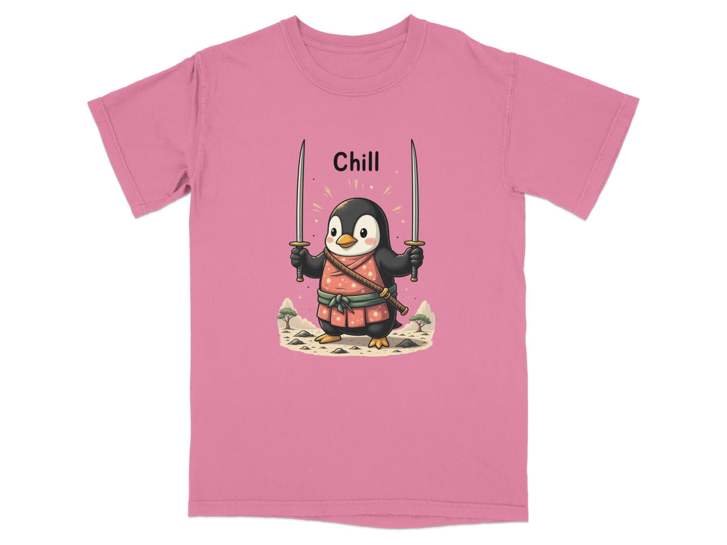 Chill Penguin Samurai With Swords Illustrated Cute T-Shirt - IconVexa