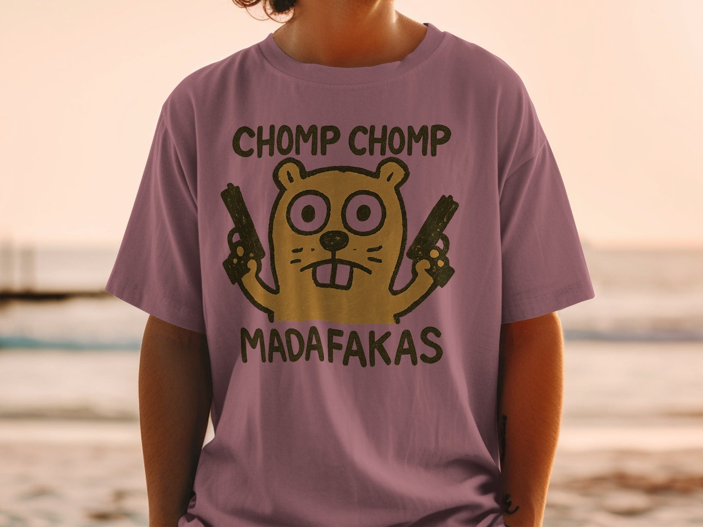 Chomp Chomp Madafakas T-Shirt, Funny Animal Tee, Beaver with Guns, Gangster T-Shirt, Graphic Tee, Novelty T-Shirt, Unique Design - IconVexa