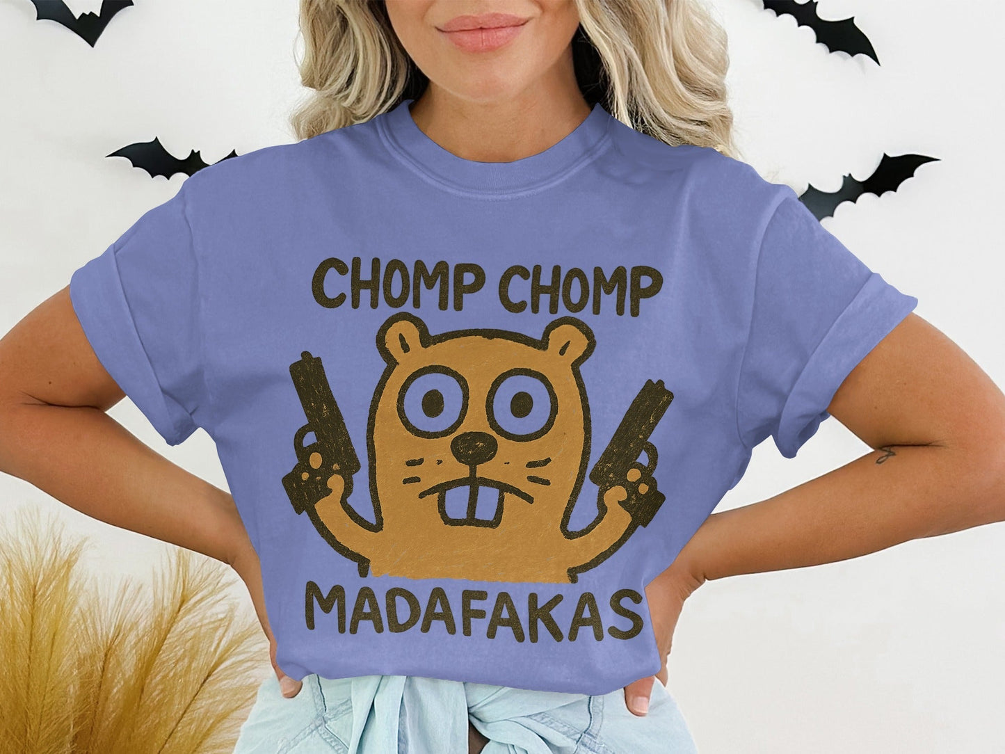 Chomp Chomp Madafakas T-Shirt, Funny Animal Tee, Beaver with Guns, Gangster T-Shirt, Graphic Tee, Novelty T-Shirt, Unique Design - IconVexa
