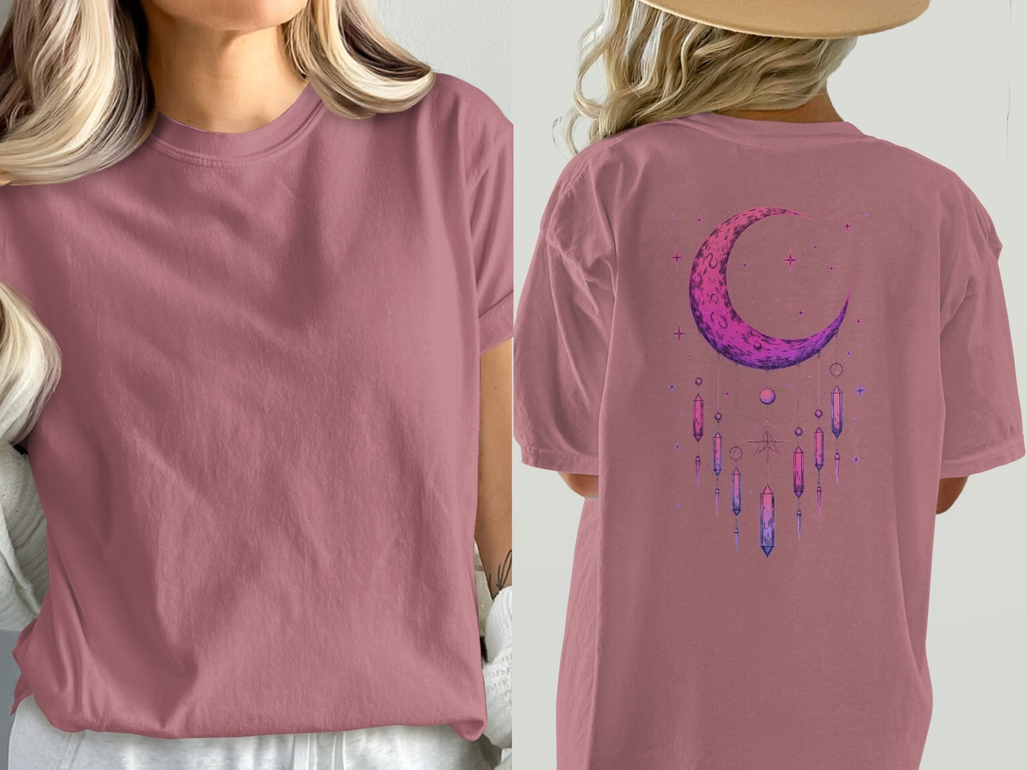 Crescent Moon Crystals T-Shirt, Celestial T-Shirt, Witchy Shirt, Spiritual Shirt, Gift for Her, Dreamy Tee, Trending T-Shirt - IconVexa