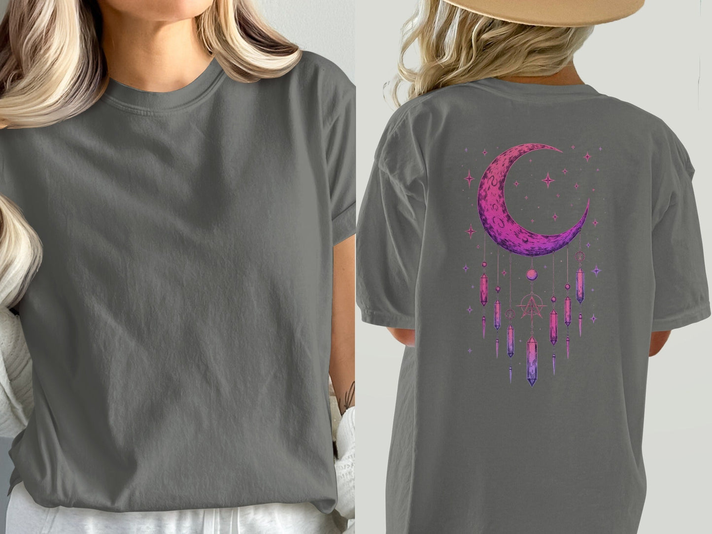 Crescent Moon Crystals T-Shirt, Celestial T-Shirt, Witchy Shirt, Spiritual Shirt, Gift for Her, Dreamy Tee, Trending T-Shirt - IconVexa