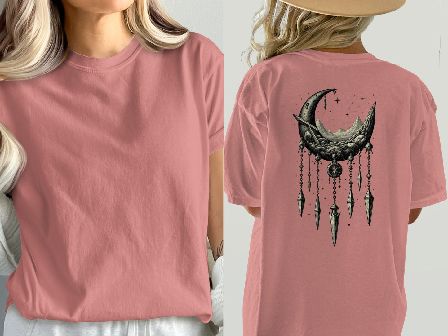Crescent Moon Dreamcatcher T Shirt, Celestial T Shirt, Gothic Shirt, Boho T Shirt, Witchy Clothing, Gift for Her - IconVexa