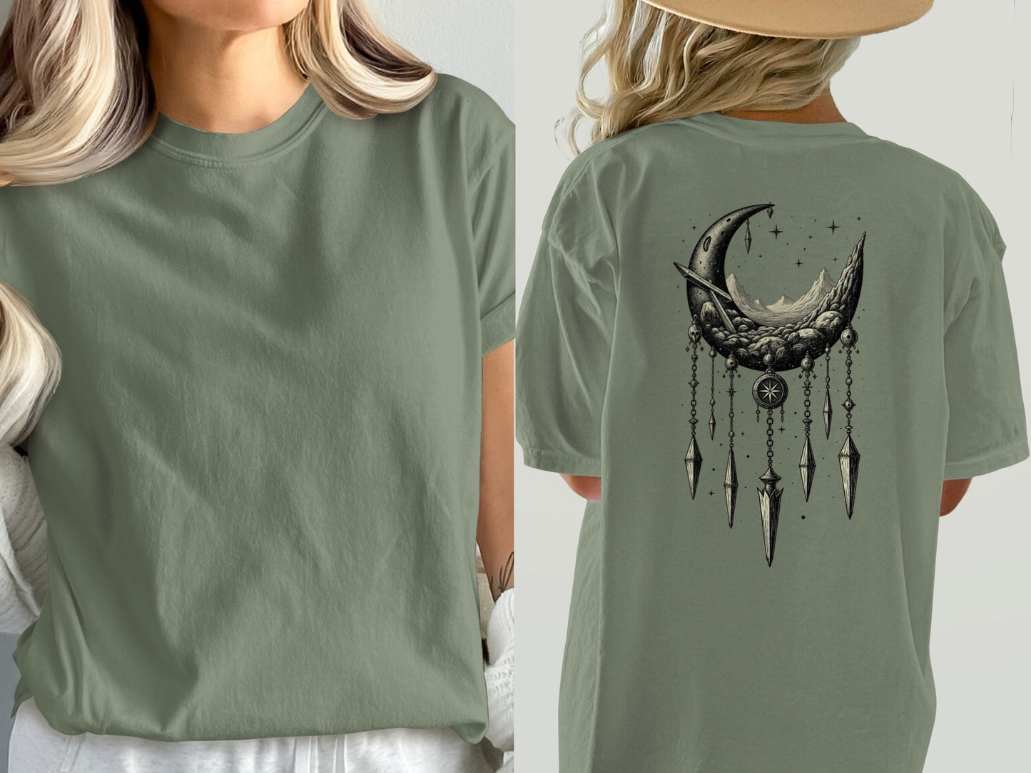Crescent Moon Dreamcatcher T Shirt, Celestial T Shirt, Gothic Shirt, Boho T Shirt, Witchy Clothing, Gift for Her - IconVexa