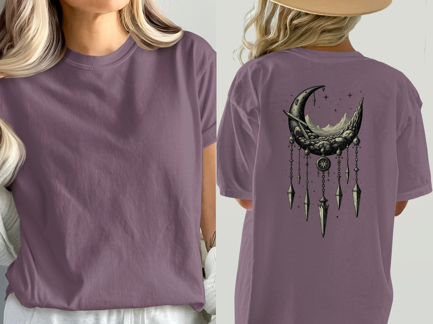 Crescent Moon Dreamcatcher T Shirt, Celestial T Shirt, Gothic Shirt, Boho T Shirt, Witchy Clothing, Gift for Her - IconVexa