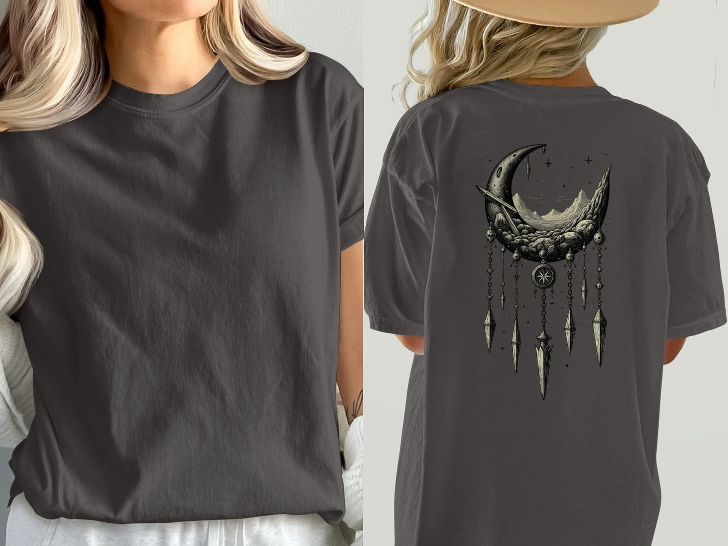 Crescent Moon Dreamcatcher T Shirt, Celestial T Shirt, Gothic Shirt, Boho T Shirt, Witchy Clothing, Gift for Her - IconVexa