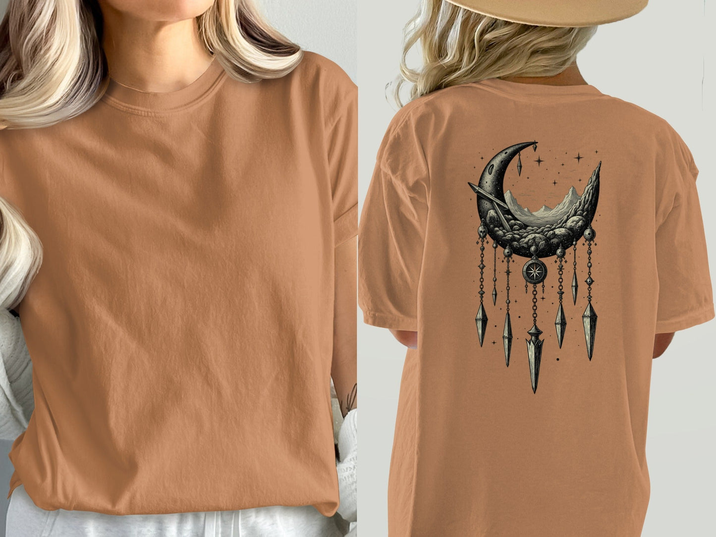 Crescent Moon Dreamcatcher T Shirt, Celestial T Shirt, Gothic Shirt, Boho T Shirt, Witchy Clothing, Gift for Her - IconVexa