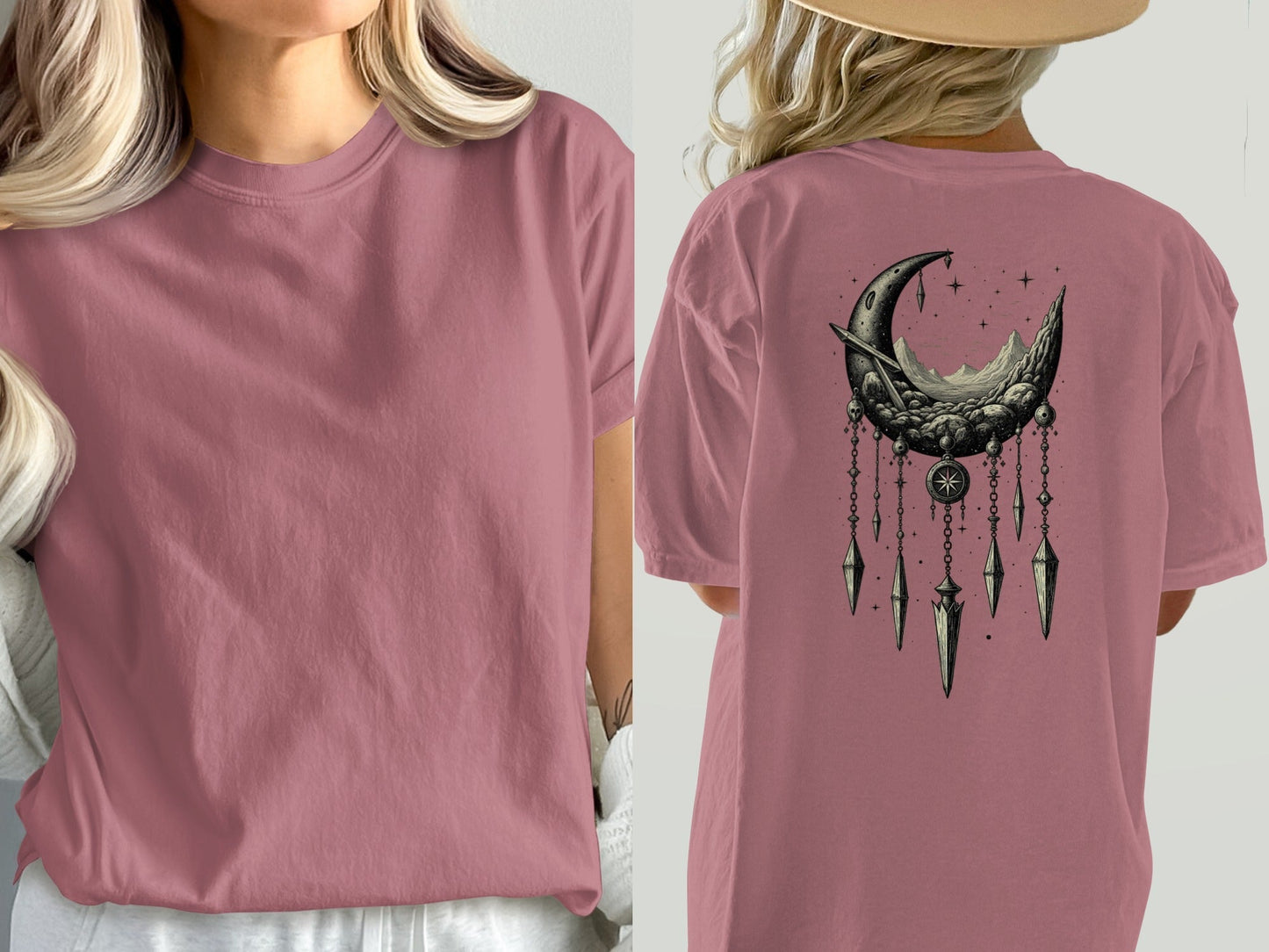Crescent Moon Dreamcatcher T Shirt, Celestial T Shirt, Gothic Shirt, Boho T Shirt, Witchy Clothing, Gift for Her - IconVexa