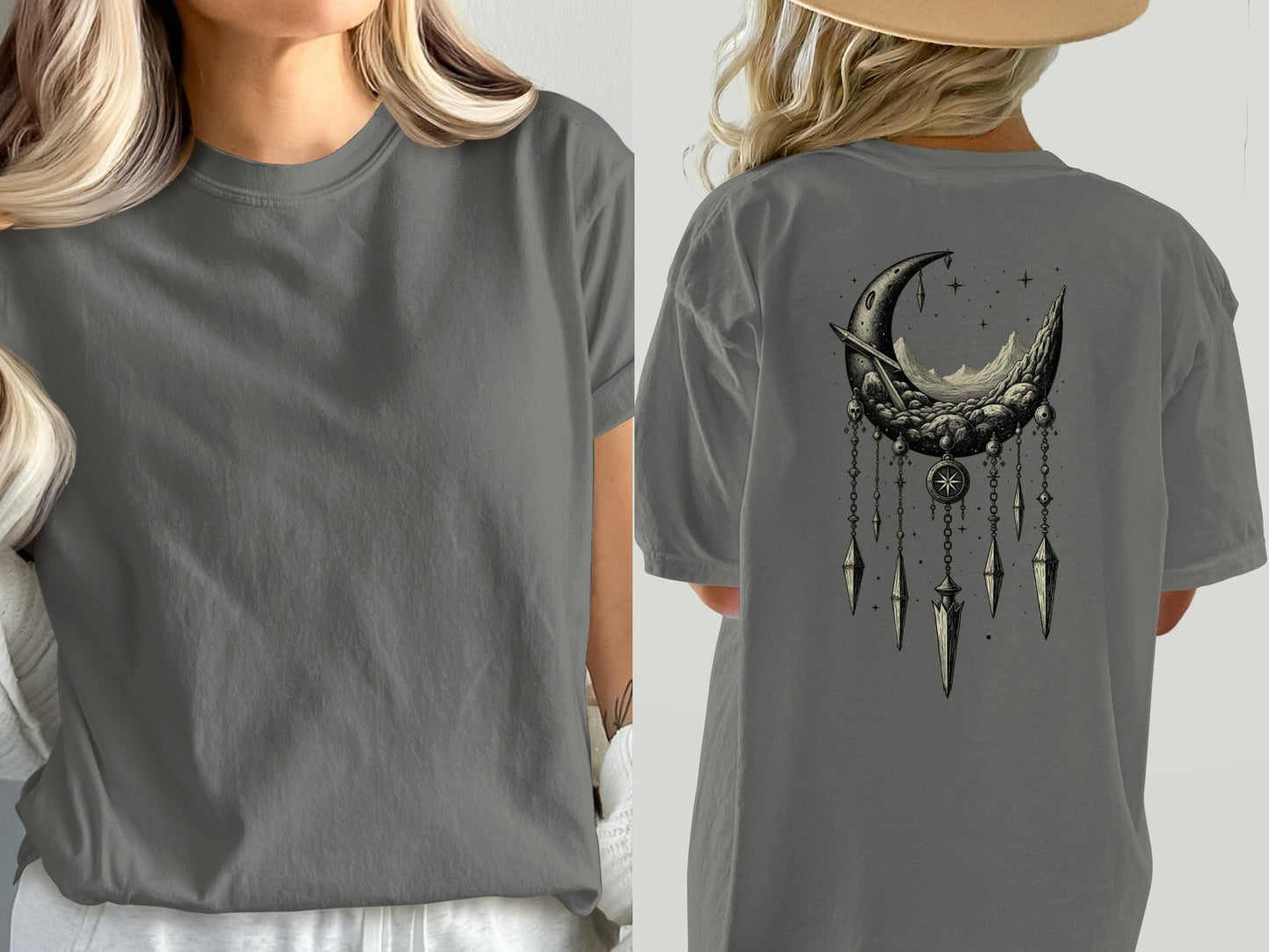 Crescent Moon Dreamcatcher T Shirt, Celestial T Shirt, Gothic Shirt, Boho T Shirt, Witchy Clothing, Gift for Her - IconVexa