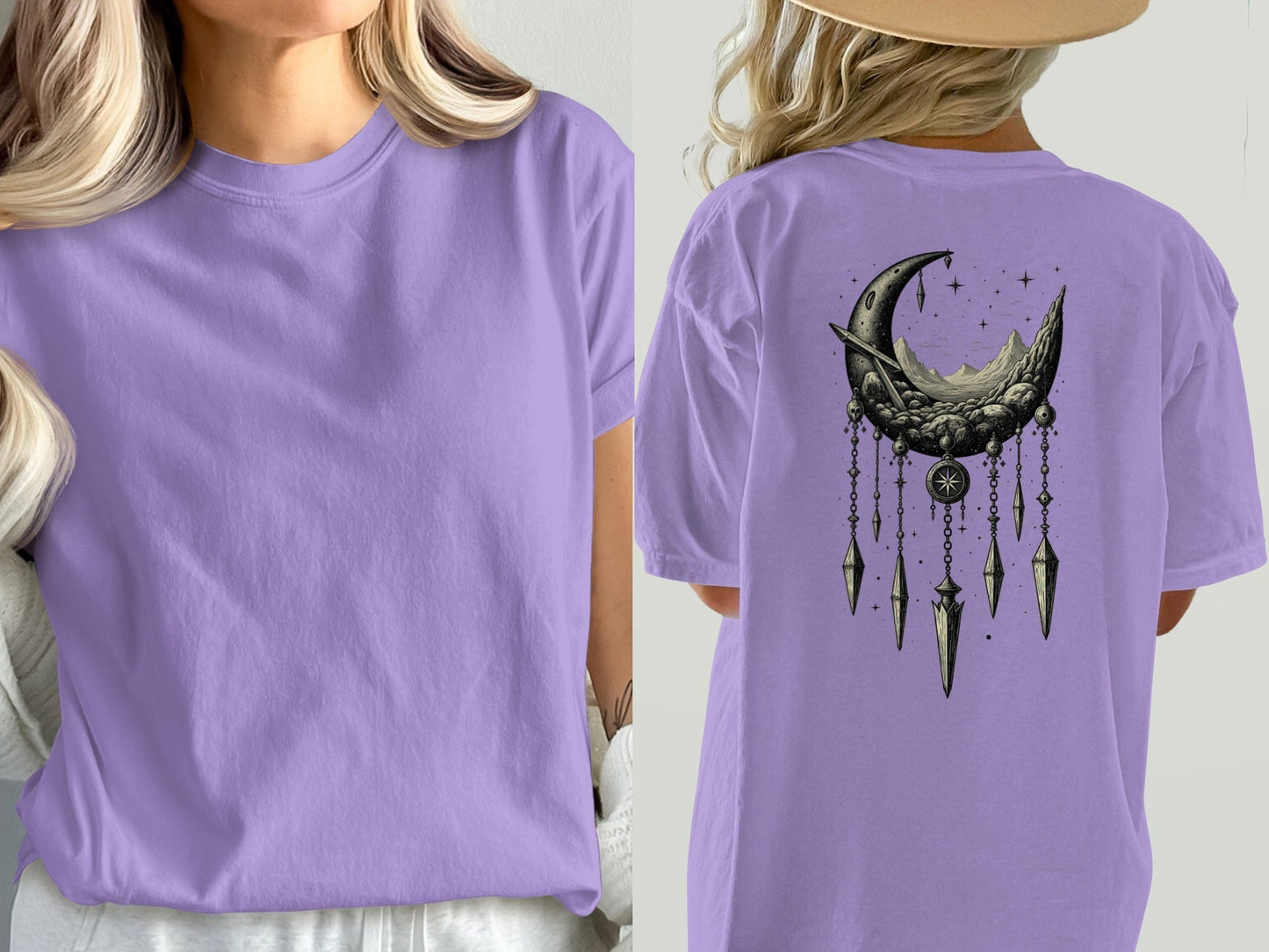 Crescent Moon Dreamcatcher T Shirt, Celestial T Shirt, Gothic Shirt, Boho T Shirt, Witchy Clothing, Gift for Her - IconVexa