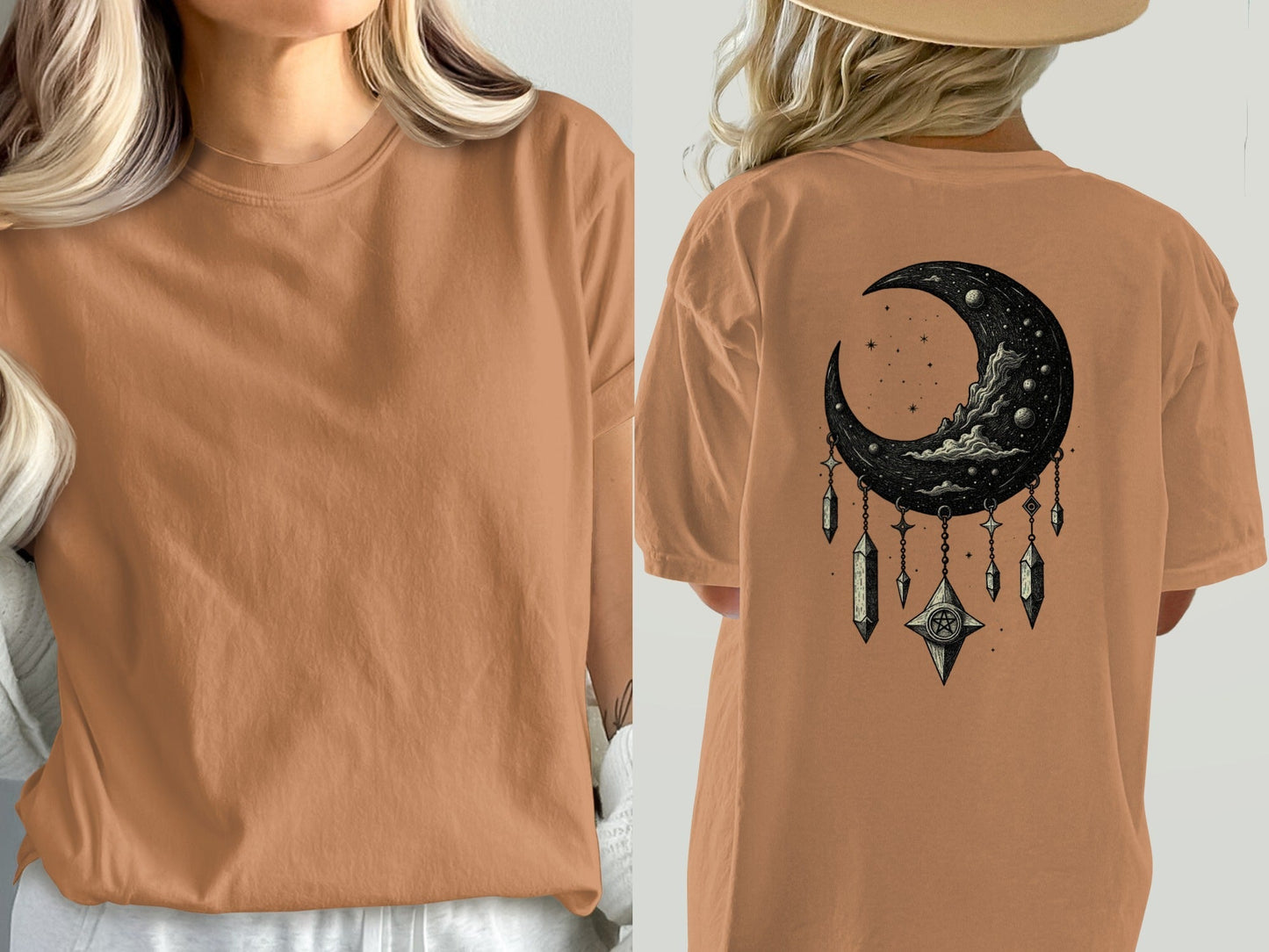 Crescent Moon T-Shirt, Celestial Shirt, Dreamcatcher Tee, Witchy Clothing, Moon Phase Tshirt, Gothic Apparel, Trendy T Shirt, Gift for Her - IconVexa