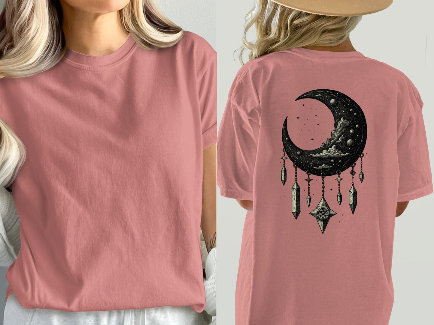Crescent Moon T-Shirt, Celestial Shirt, Dreamcatcher Tee, Witchy Clothing, Moon Phase Tshirt, Gothic Apparel, Trendy T Shirt, Gift for Her - IconVexa
