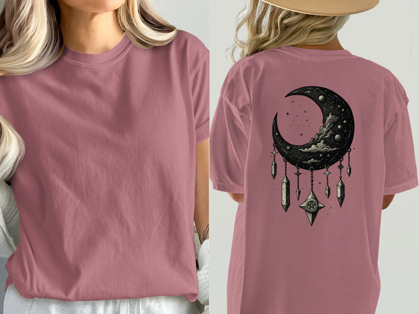 Crescent Moon T-Shirt, Celestial Shirt, Dreamcatcher Tee, Witchy Clothing, Moon Phase Tshirt, Gothic Apparel, Trendy T Shirt, Gift for Her - IconVexa