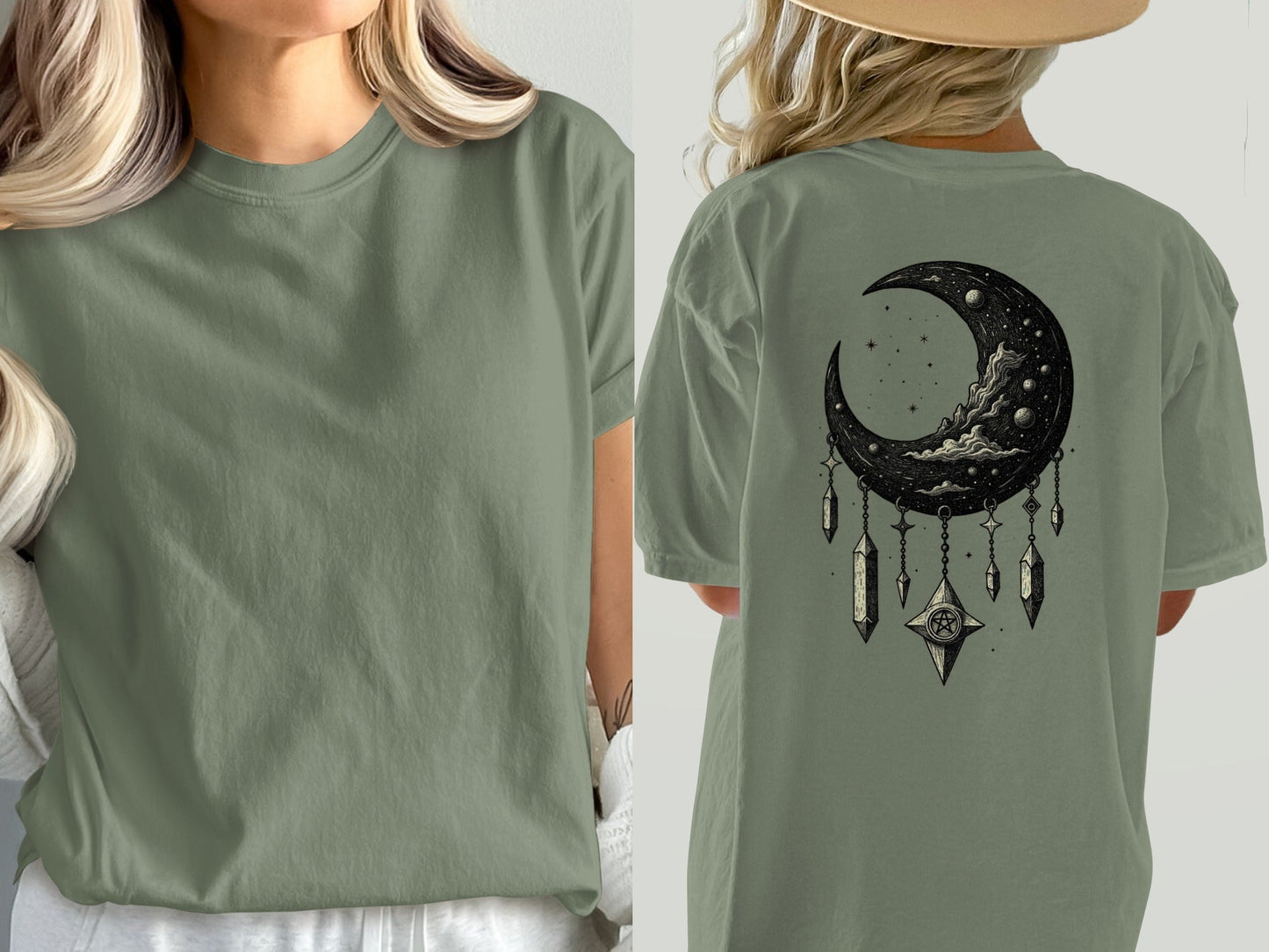 Crescent Moon T-Shirt, Celestial Shirt, Dreamcatcher Tee, Witchy Clothing, Moon Phase Tshirt, Gothic Apparel, Trendy T Shirt, Gift for Her - IconVexa