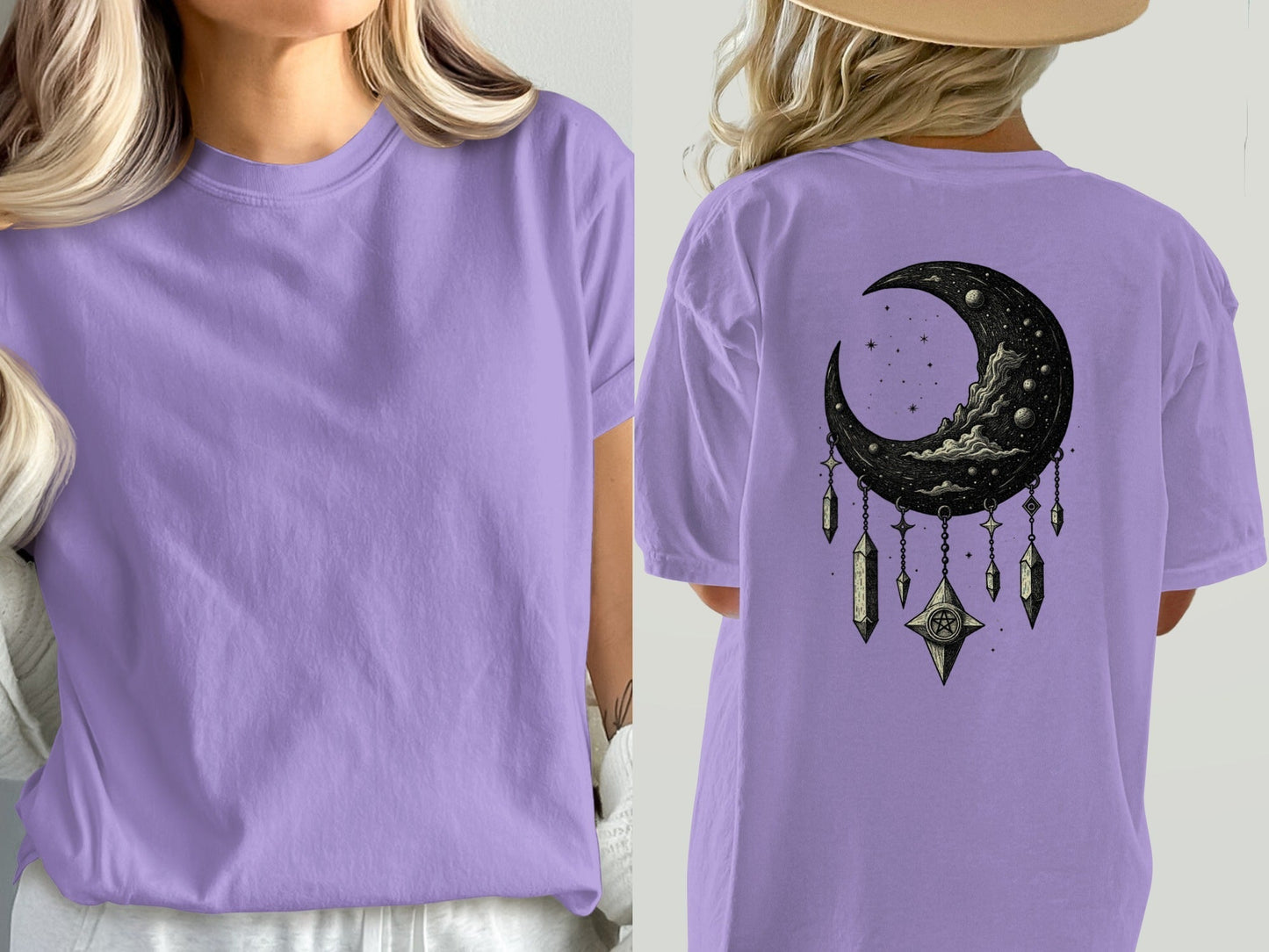 Crescent Moon T-Shirt, Celestial Shirt, Dreamcatcher Tee, Witchy Clothing, Moon Phase Tshirt, Gothic Apparel, Trendy T Shirt, Gift for Her - IconVexa