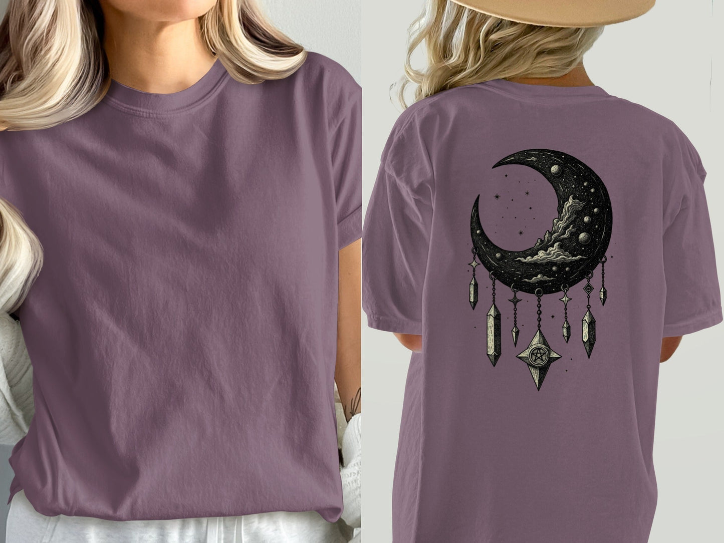 Crescent Moon T-Shirt, Celestial Shirt, Dreamcatcher Tee, Witchy Clothing, Moon Phase Tshirt, Gothic Apparel, Trendy T Shirt, Gift for Her - IconVexa