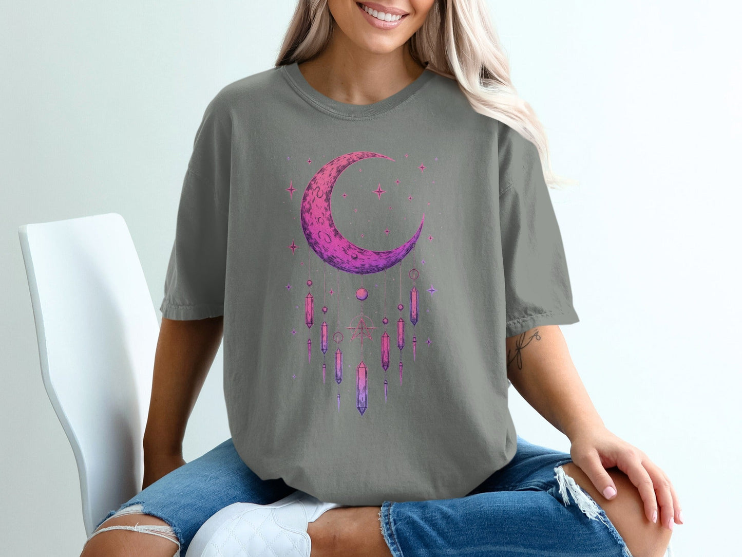 Crescent Moon with Starry Sky Symbol Art Print T-Shirt - IconVexa